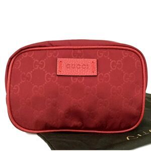GUCCI GG Logo Nylon Cosmetic Pouch Bag Red